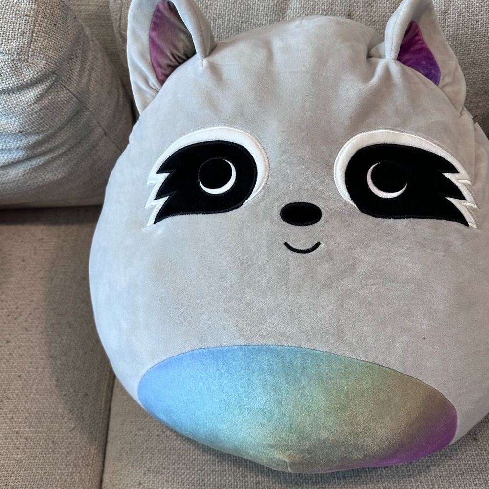 Squishmallows Gray Raccoon Plush with Rainbow Belly